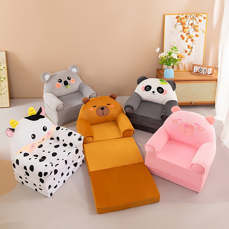 Sillón convertible con temática de animales adorables – Diseño plegable, lavable y ahorrador de espacio para el hogar – Estilos de oso, panda, vaca y más (gris, amarillo, rosa, naranja)