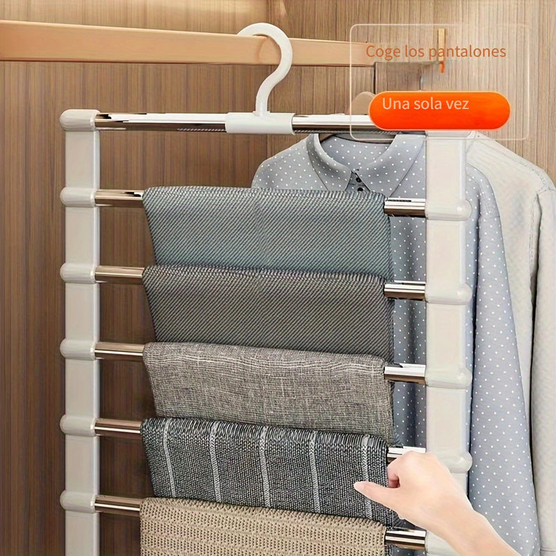 1 ud. Perchero de pantalones multicapa, perchero de acero inoxidable plegable para pantalones, organizador de armario que ahorra espacio para jeans, leggings y palazzo - Material duradero, no necesita electricidad