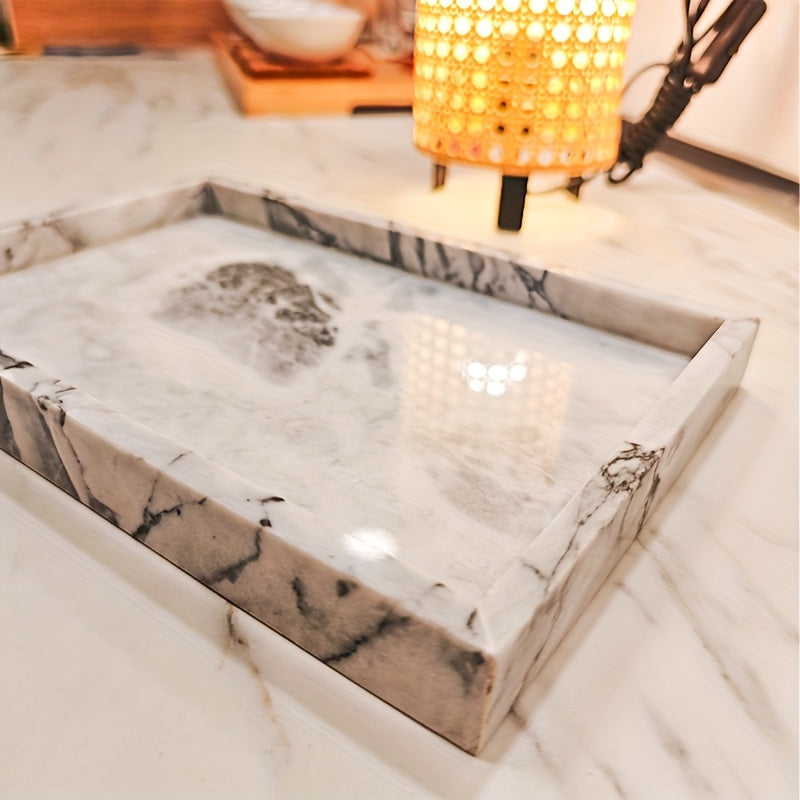 Bandolera rectangular elegante con vena negra y gris, 11,81" x 7,87", material de piedra natural, ideal para decoración de sala de estar, almacenamiento de baño y configuración de mesa de comedor, elegante bandeja para sala de estar.