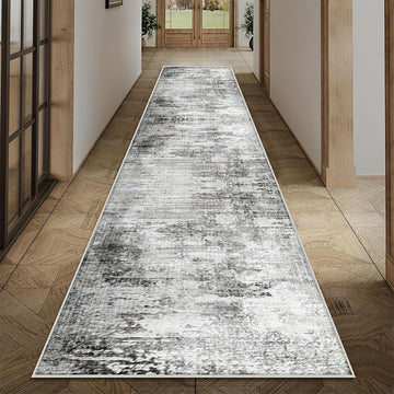 Tapete de pasillo largo minimalista moderno, diseño gris de alta gama, tapete de cocina duradero, fácil de limpiar y lavable en máquina, adecuado para entrada, lavandería y sala de estar.