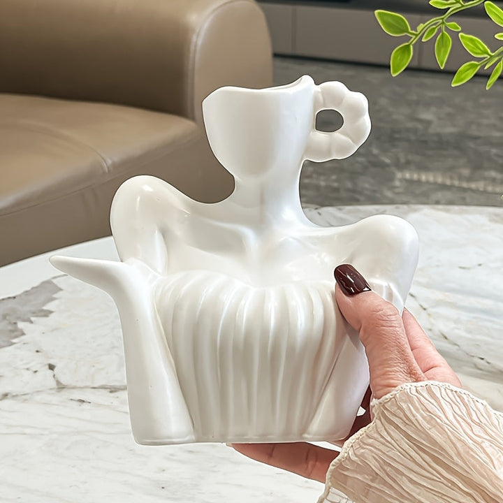 Jarrón de Cerámica con Diseño Abstraído - Decoración Moderna a Rayas Geométricas para el Hogar, Centro de Mesa Rectangular para Sala de Estar, Oficina o Dormitorio - Adorno Elegante sin Baterías, Accesorios y Decoración para la Sala