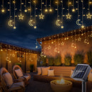 Luzes de cordão de estrelas e lua solares LED 120, com 8 modos de iluminação, adequadas para pátio, jardim, quarto, janelas, tenda, villa, decorações de férias, celebrações de aniversário de casamento, Natal, Dia dos Namorados, alta qualidade, luzes inte