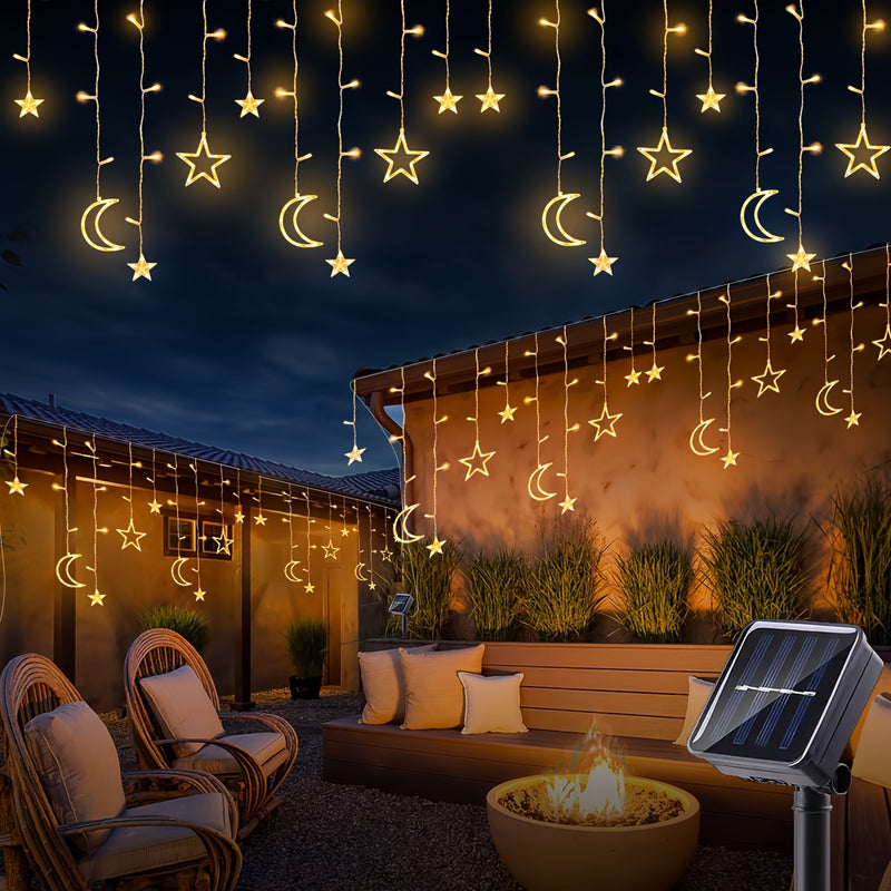 Luzes de cordão de estrelas e lua solares LED 120, com 8 modos de iluminação, adequadas para pátio, jardim, quarto, janelas, tenda, villa, decorações de férias, celebrações de aniversário de casamento, Natal, Dia dos Namorados, alta qualidade, luzes inte