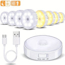 Luz nocturna LED recargable por USB con sensor de movimiento y tecnología PIR, 8 luces, tira magnética adhesiva para clósets, gabinetes, escaleras, habitaciones y más, eficiente en energía, portátil y fácil de instalar, tira de luces LED recargable por U
