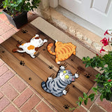 Alfombra de Bienvenida con Patrón de Gatos y Madera Retro Impreso en Poliéster, Suave y de Secado Rápido para Cocina y Ocio, Adecuada para Entrada Interior y Exterior
