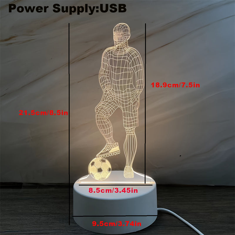 [Lámpara LED 3D con Fútbol] Lámpara de Mesa LED Acrílica con Jugador de Fútbol 3D Alimentada por USB - Lámpara de Pie con Temática Deportiva para Sala de Estar, Decoración de Mesita de Noche - No Requiere Batería