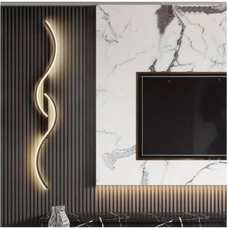 1pc Aplique de pared LED negro moderno, lámpara de pared acrílica lineal de 120 cm, instalación semi empotrada, clip extraíble, cableado, 85 V-265 V, para sala de estar, dormitorio, pasillo, tocador de baño - Bombilla no incluida