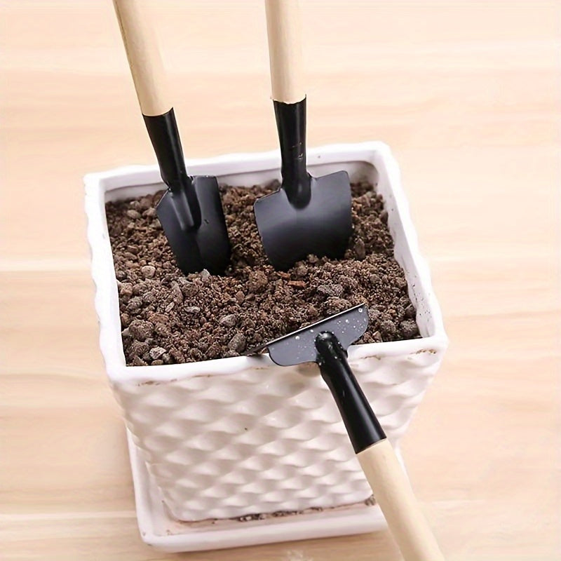 3 piezas Juego de herramientas de jardinería de metal mini - Pala y rastrillo para jardinería interior y exterior, suministros de plantación manual para plantas en macetas, flores y verduras - No se necesita electricidad