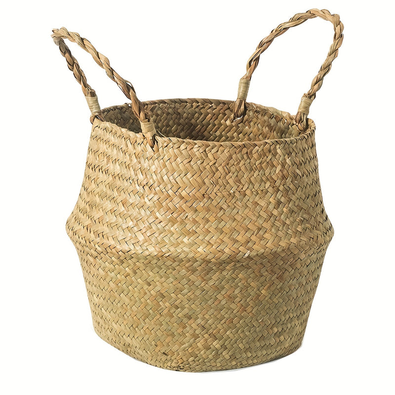 1 Pieza, Cesta De Mimbre Tejida A Mano Con Algas Marinas, Añade Estilo Y Funcionalidad A La Decoración De Tu Hogar Con Este Macetero Tejido