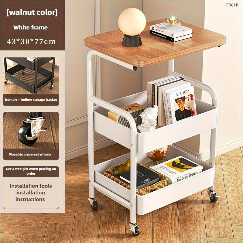 Carro rodante con estantería de escritorio, soporte para snacks, diseño de tres niveles, estructura duradera, ruedas portátiles, ideal para todas las estaciones, perfecto para hogar u oficina