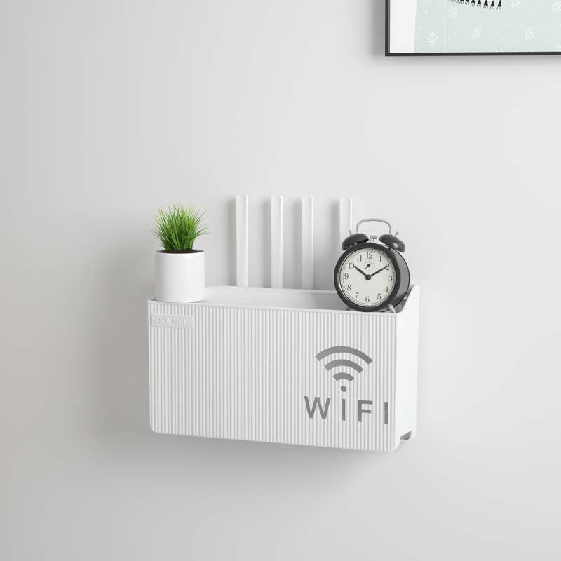 Soporte para Router Inalámbrico de Fácil Instalación - Caja de Almacenamiento de Montaje en Pared sin Taladro, Acabado Pulido, Organizador Multiusos para Hogar y Oficina, Ganchos de Utilidad