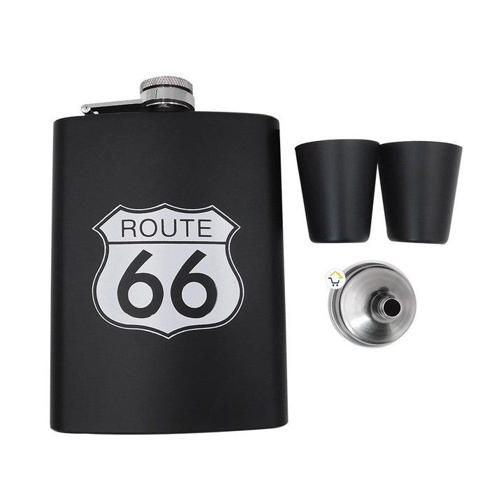 Licorera Whiskera Ruta 66 Acero Inoxidable 8 Oz + Copas RF 097