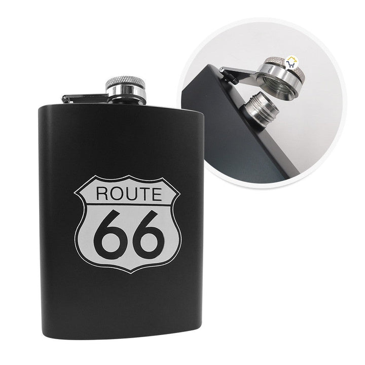 Licorera Whiskera Ruta 66 Acero Inoxidable 8 Oz + Copas RF 097