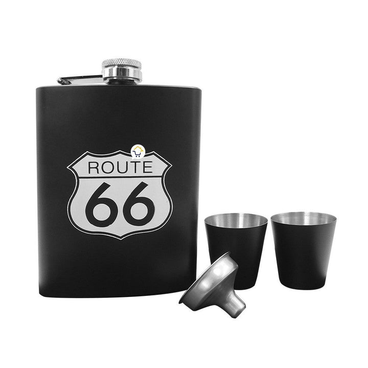 Licorera Whiskera Ruta 66 Acero Inoxidable 8 Oz + Copas RF 097