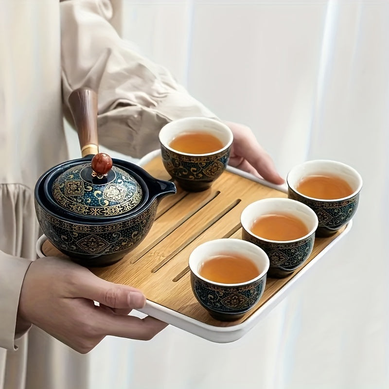 1 Set, Tetera Con Tazas De Té, Taza De Té, Taza De Café, Juego De Té De Cerámica, De Viaje, Juego De Té Kung Fu, Tetera Giratoria De 360 °, Juego De Té Automático De Cerámica De Viaje, Taza De Té Kung Fu Para El Hogar, Portátil, Ideal Para Viajar, La Ofi