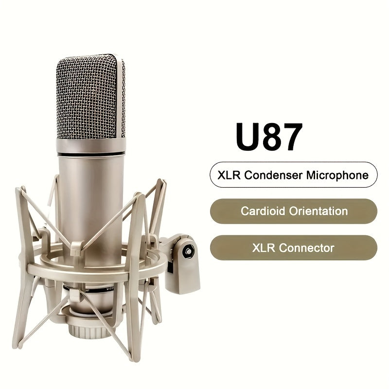 Micrófono de condensador metálico U78 - Micrófono profesional para estudio y gaming con brazo ajustable, conector de 3.5 mm, sin necesidad de alimentación, para streaming, grabación de voz y podcasting - Diseño metálico duradero, equipo de grabación de v