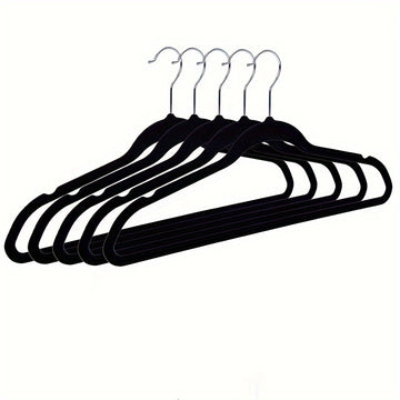5 piezas de perchas de moda de alta visibilidad de terciopelo negro, perchas estándar para adultos con tipo de hombro ancho, antiarrugas y anti-secado para uso húmedo, para mantener la ropa plana, despedida al desorden en los armarios, solución práctica