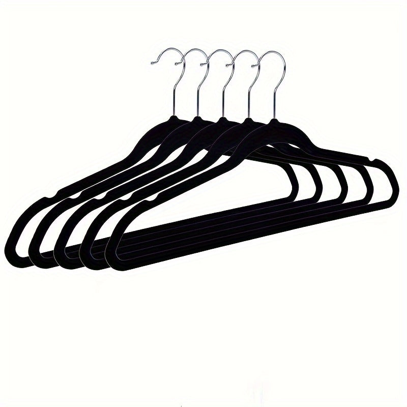 5 piezas de perchas de moda de alta visibilidad de terciopelo negro, perchas estándar para adultos con tipo de hombro ancho, antiarrugas y anti-secado para uso húmedo, para mantener la ropa plana, despedida al desorden en los armarios, solución práctica