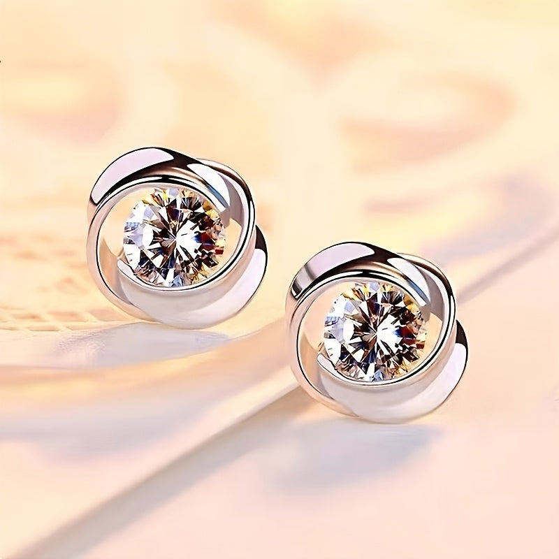 [Elegancia Diaria] Pendientes de Botón Elegantes con Corazón de Amor Giratorio para Mujeres - Estilo Vintage Chic con Centro de Pedrería Brillante, Joyería de Moda de Aleación para Uso Diario, Pendientes Bonitos