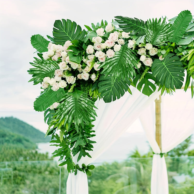 70 piezas de decoración para fiestas hawaianas con plantas verdes artificiales, hojas de palma tropicales falsas en 6 tamaños con tallos, ideales para decoración de primavera y verano al aire libre, Día de San Patricio, Pascua, fiestas con temática de ju