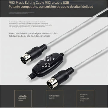 Cable MIDI USB2.0, cable para edición MIDI, cable para piano electrónico