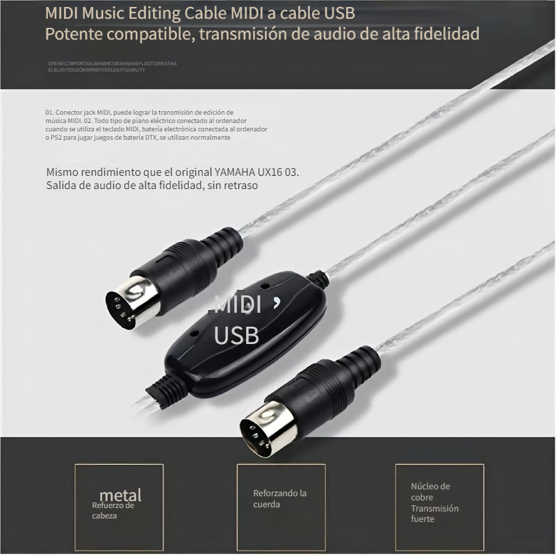 Cable MIDI USB2.0, cable para edición MIDI, cable para piano electrónico