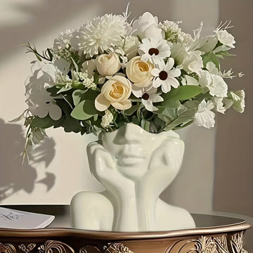 Jarrón elegante clásico de resina blanca, ideal para decoración estilo boho nórdico, perfecto para el hogar y la sala de estar, gran opción para decorar con jarrones