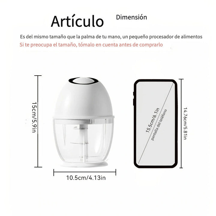 Procesador de Alimentos Mini USB Compacto de 400ml - Picadora Eléctrica de Ajo y Verduras, Cebolla, Jengibre, Chile, Frutas, Trituradora de Carne con Batería de Litio Recargable - Licuadora de Cocina Portátil para Preparación Rápida de Alimentos