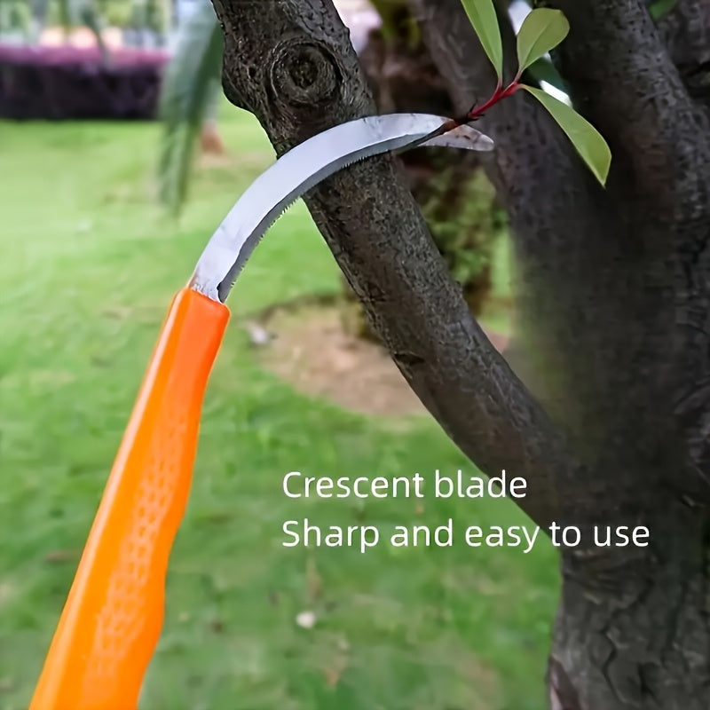Un juego de dos tijeras de jardinería de acero de alta resistencia con cuchillas dentadas, con asas de plástico naranja y cuchillas de metal amarillo - Perfectas para el cuidado del césped al aire libre, la eliminación de malezas y el recorte.