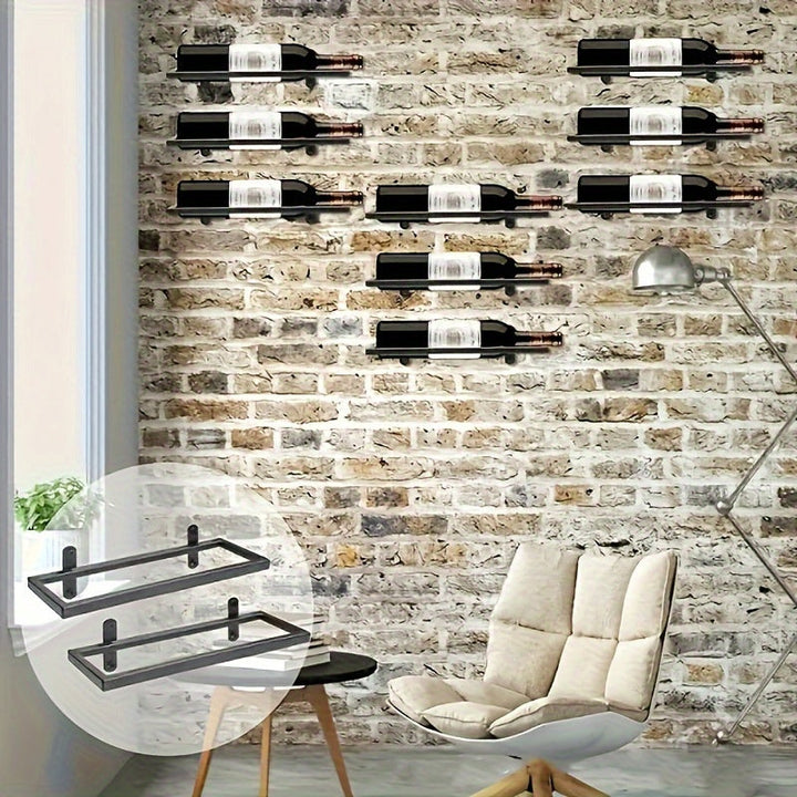 Estante de vino de hierro para uso doméstico Tienda Bar Un juego Material de metal negro Tornillos de fijación a la pared