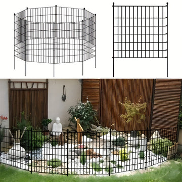 Cerca de jardín negra sin excavación, 5/10/15 paneles, 78.74 cm de alto, alambre metálico resistente al óxido con barrera para animales, ideal para perros y conejos, decoración exterior, cerca temporal para perros, estacas incluidas