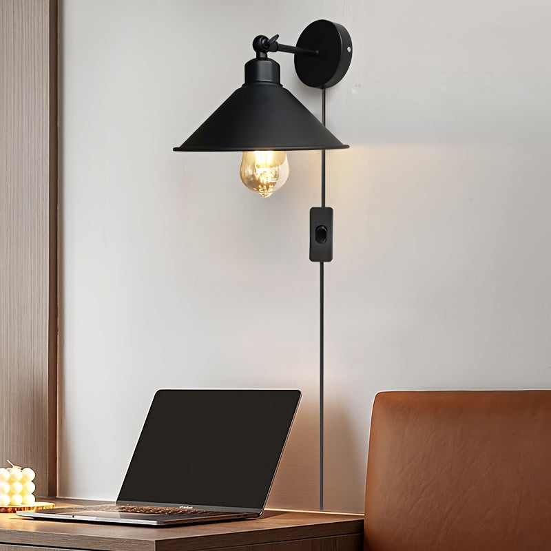 Lámpara de pared industrial rústica con base E26, montaje semiempotrado, 60W, bombilla no incluida, adecuada para sala de estar o dormitorio, enchufe de EE. UU.