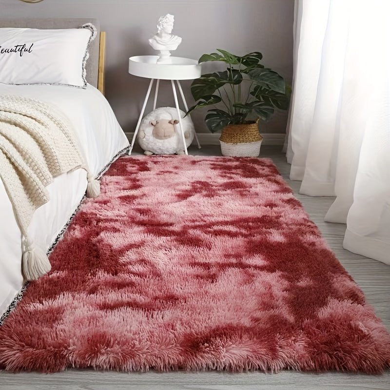1 pieza de alfombrilla de colores mezclados/ti-dye/sólidos, material de poliéster tejido, hecha a máquina, diseño elegante rectangular, alfombras para el hogar.