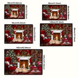 Alfombra de tema navideño lavable con impresión de perro lindo, alfombrilla de fibra de poliéster antideslizante para interior, tapete plano tejido a máquina para sala de estar cocina entrada, decoración navideña para el hogar