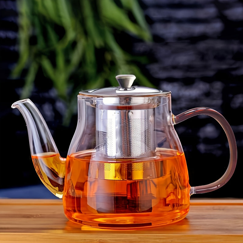 1pc de Té de vidrio de borosilicato de alta calidad con infusor de acero inoxidable, taza de té tradicional chino Gongfu, servidor de té transparente para té suelto, sin patrón de té de vidrio