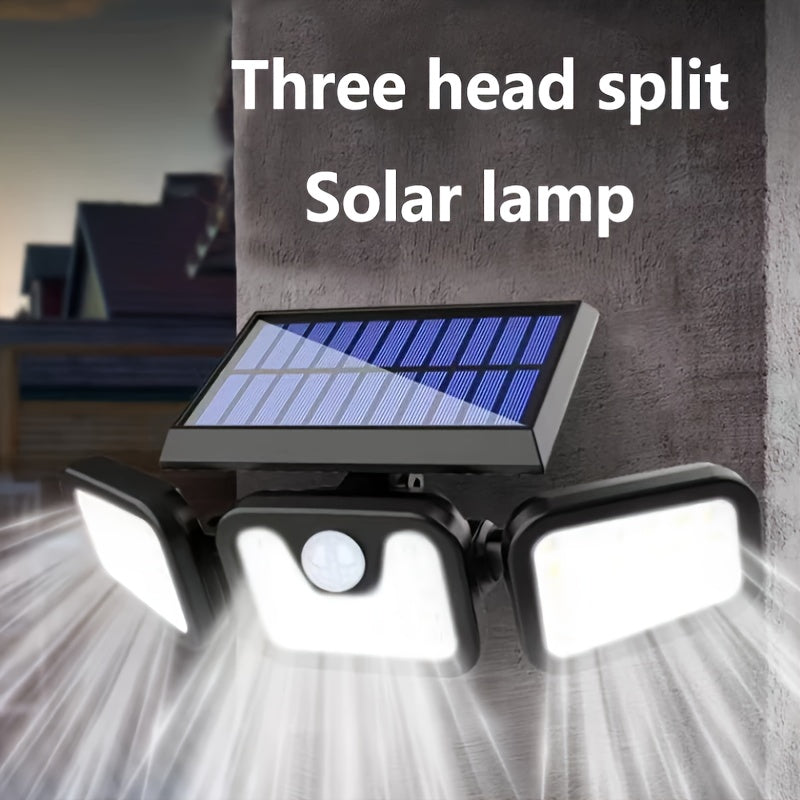 Lámparas solares para exteriores con 3 cabezales, luces solares para jardín y pared, 3 modos de iluminación con sensor de movimiento, ideales para patios, estadios, parques, hoteles, jardines, garajes, terrazas y pasillos