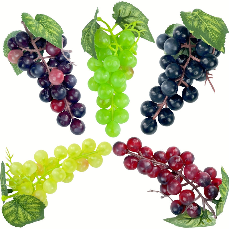 Juego de 5 uvas artificiales estilo bohemio, 6.5 pulgadas en , morado, rojo y verde, ideales para decoración vintage, fiestas temáticas de vino y detalles festivos
