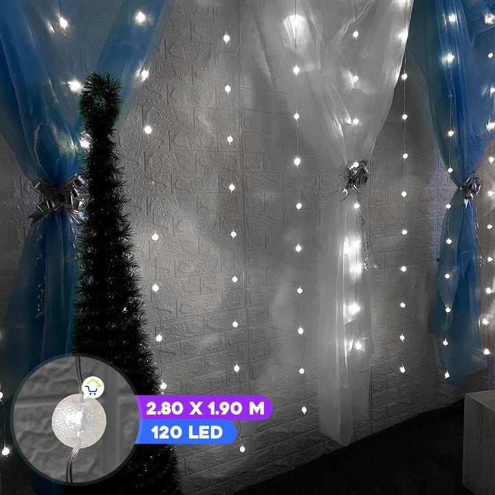 Cortina Esferas Navidad 2.8 x 1.9 m 120 LED Cristal Luces Decorativas 1815A