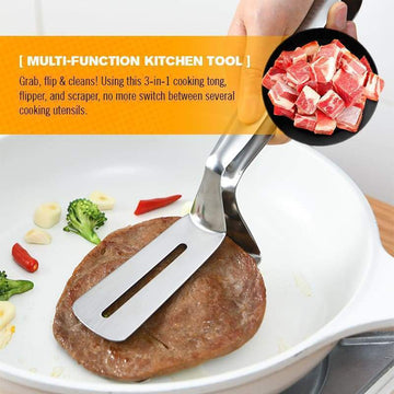 PINZA PARA BARBACOA Y COCINA 3 EN 1 DE ACERO INOXIDABLE