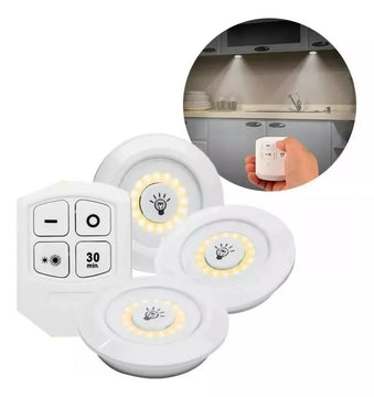 Luz Led Set X3 Lampara Adhesiva Control Remoto Color Blanco