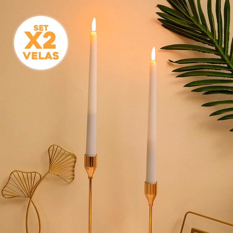 Vela Larga LED x2 Decorativa Efecto Real 830-33
