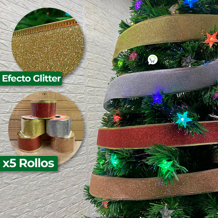Cintas Decorativa Navideña Glitter  x5 Rollos 9.15M CH23-2