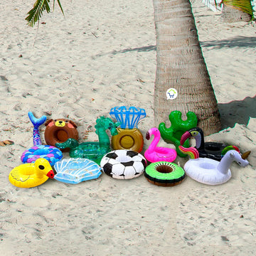Flotadores Portavasos Tropicales x12 Variados Inflables Piscina XPV