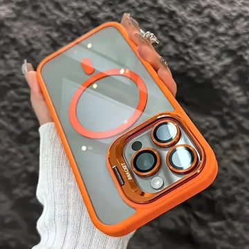 Funda metálica semitransparente antideslizante y antigolpes premium para iPhone 16, 15, 14, 13 y 12 Pro Max, además de 14 y 15 Plus, con cierre magnético, carga inalámbrica y protección contra caídas, incluye cubierta protectora para el lente de la cámar
