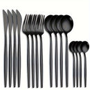 Juego de Cubiertos Elegantes de Acero Inoxidable Negro de 16 Piezas - Incluye Cuchillos para Bistec, Tenedores de Cena, Cucharas para Sopa y Postre - Diseño Elegante para Uso Doméstico y en Restaurantes