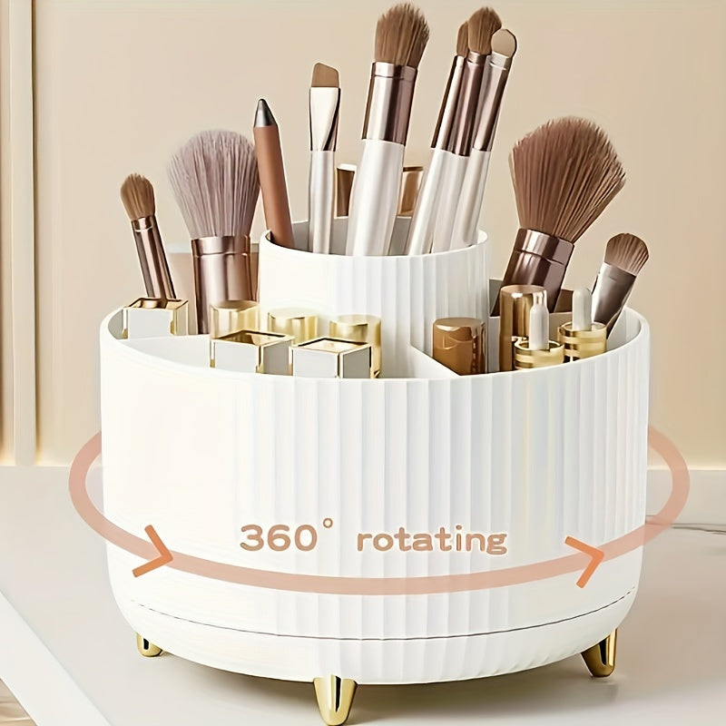Organizador de maquillaje giratorio, rotación de 360 grados, diseño minimalista, plástico ABS de alto brillo, perfecto para dormitorio, tocador, almacenamiento de baño.