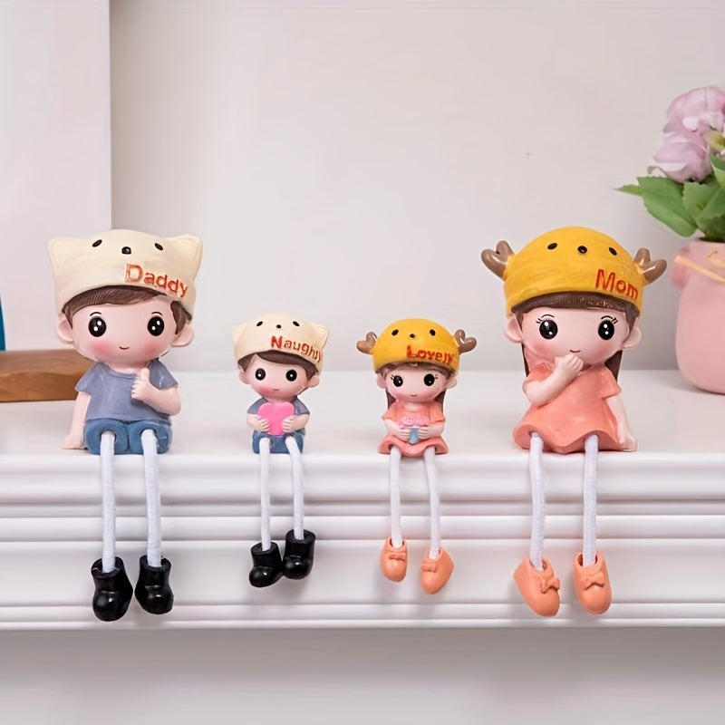 Encantadora Figura de Familia de Dibujos Animados - Muñecos Colgantes de Resina para Decoración del Hogar y Coche, Regalo Perfecto para Inauguración de Casa