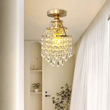 1 lámpara de techo moderna con cristal artificial dorado, base E27, diámetro 15 cm/5.9 pulgadas, para porche o pasillo (sin bombilla)