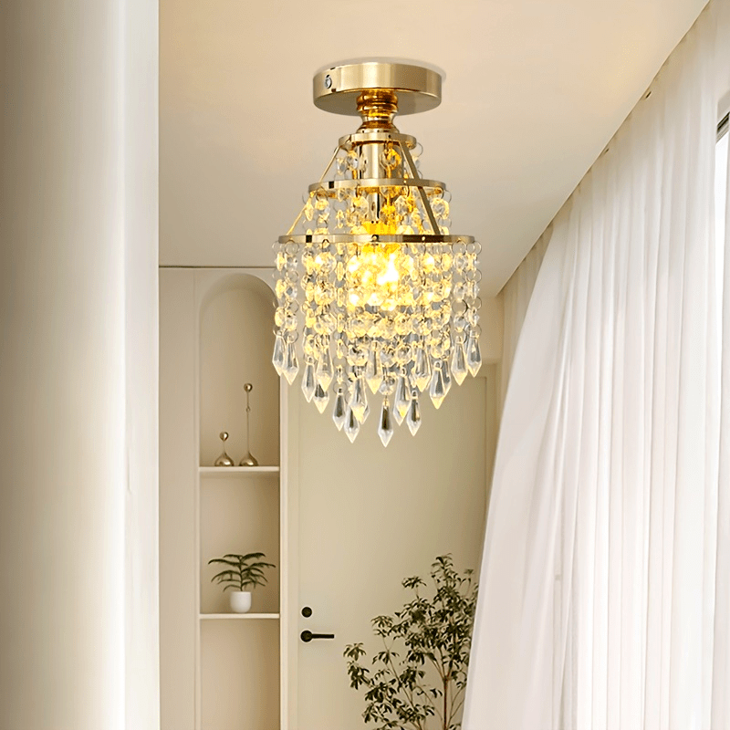 1 lámpara de techo moderna con cristal artificial dorado, base E27, diámetro 15 cm/5.9 pulgadas, para porche o pasillo (sin bombilla)