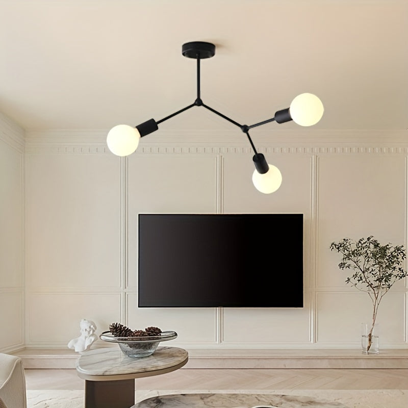 1 lámpara colgante negra con base para tres bombillas E27, ideal para sala, dormitorio o techo (sin bombillas incluidas)